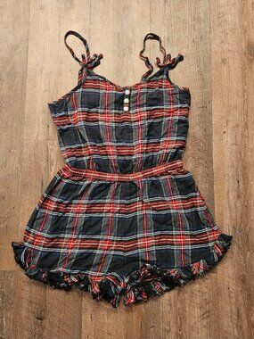 American Eagle Plaid Ruffle Hem Romper Small